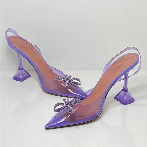 Amina Muaddi Rosie Crystal-Embellished Transparent Slingback Pumps size 39 - Picture 3 of 13